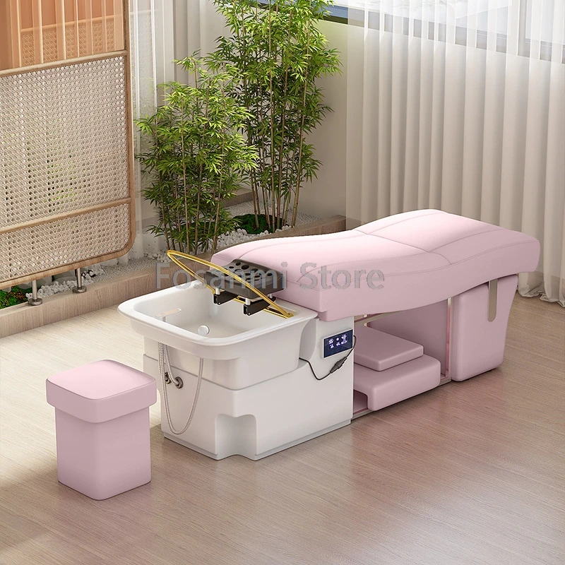 Massage Shampoo Bed Chair Hair Washing Water Circulation Head Therapy Care with Stool Sink Basin Backwash Bed for Spa Salon Set