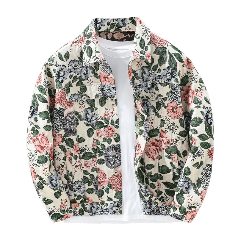 2024 new men's floral pattern men's jacket trend floral jacket men's wear American fashion xiuan brand retro autumn