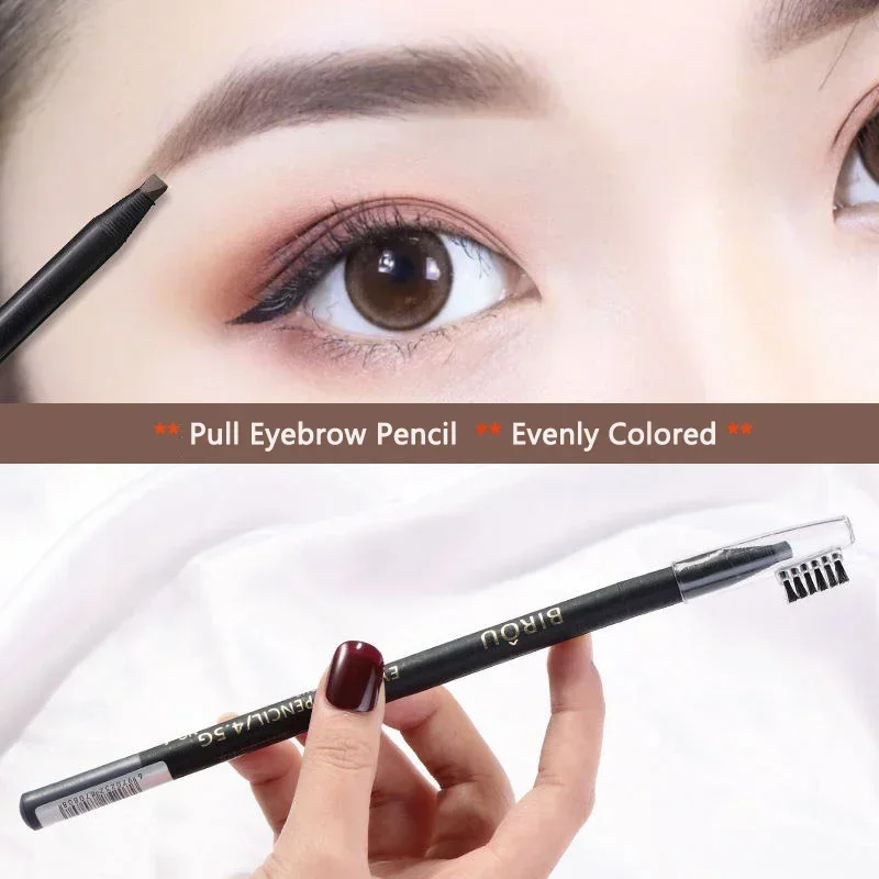 High Quality Pull Eyebrow Pencil Black Leather Makeup Wild Line Eyebrow Pencil Waterproof Hard Core Flat Head Pencil White Pen