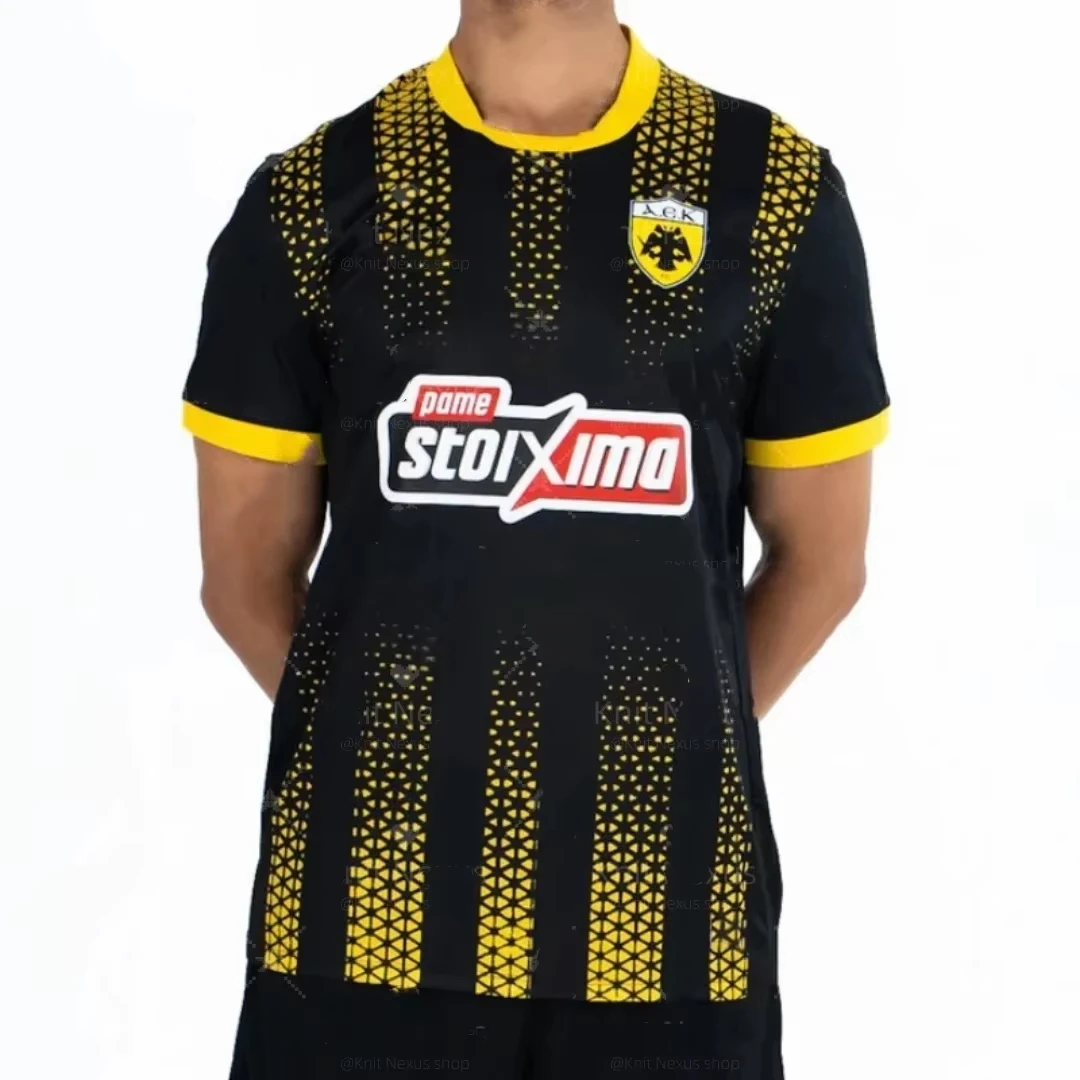 2026 Summer AEK Athens Home Football Jersey Greek Jersey Autumn Sports Dry Quickly Men's T-Shirt Children's Clothing Tee Y2k