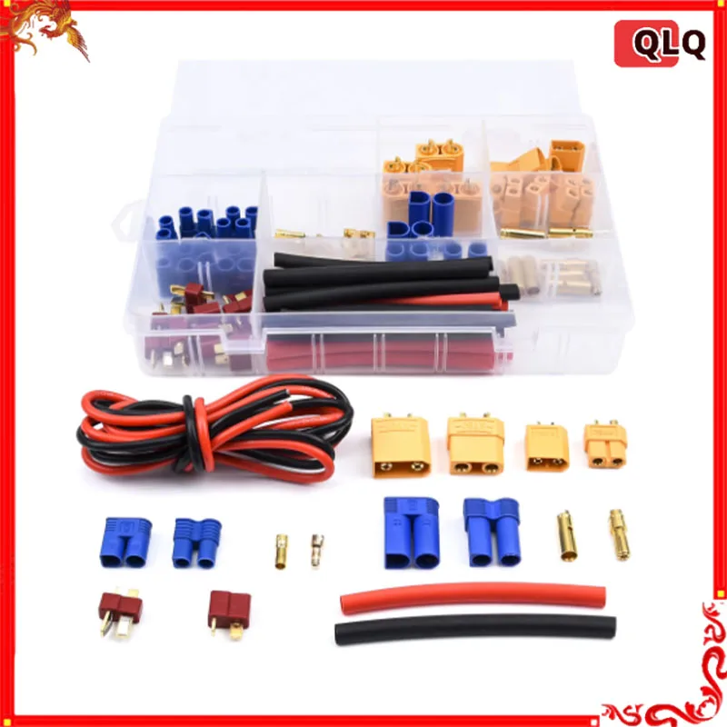 70pcs T Plug / Xt60 / Xt90 / Ec3 / Ec5 Male & Female Plug Adapter Connectors Kit 14awg Silicone Wire And Shrink Tube For Rc Part