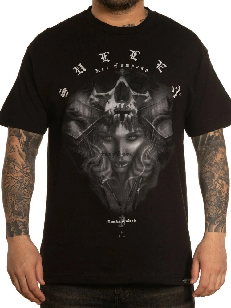 Sullen Mens Stairway Short Sleeve T-shirt Tattoo Style Skull and Woman Tee