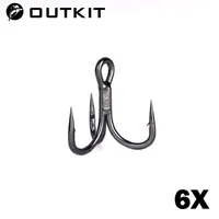 OUTKIT 10pcs 6x Strong Super Sharp Round Treble Hook Antirust High Carbon Steel 2 4 6 8# Sea Treble Hooks Fishing Tackle
