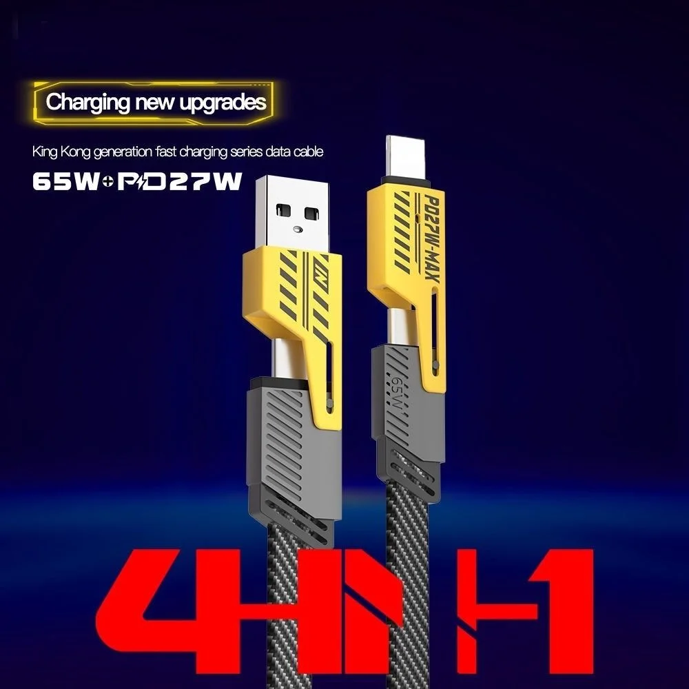 65W 4-in-1 Fast Charging PD QC Mecha Cable USB C Multi-Port Quick Charge Wire for Android iPhone