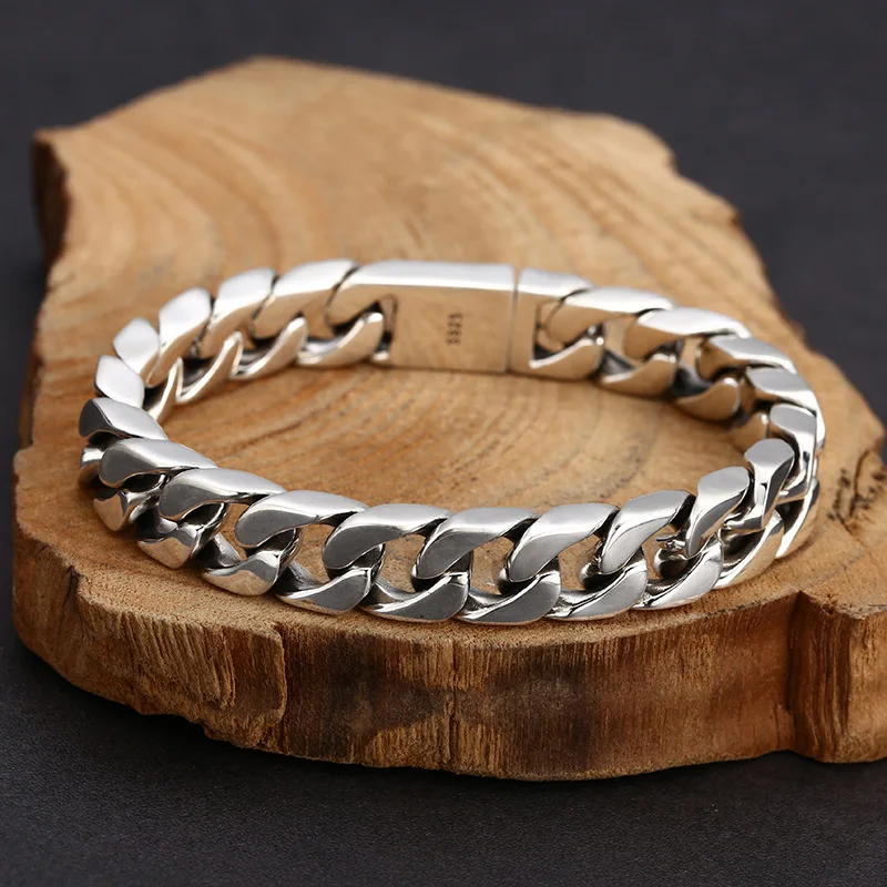 S925 Sterling Silver Cuba Bracelet 11mm Old Process 20CM Square Heavy Body Unisex Design Fine Jewelry FYBT136