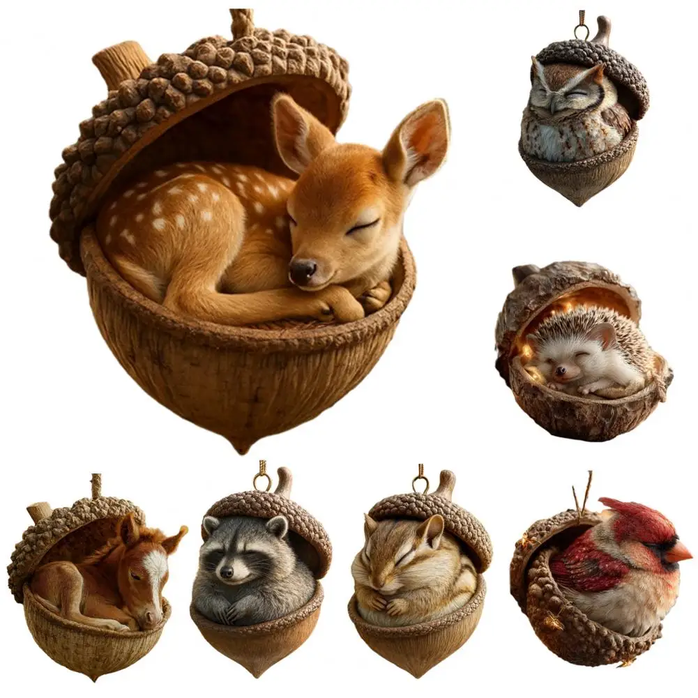 

Лесные животные, желуди, украшения, уютная сосновая шишка, рождественские украшения в виде животных, 2D акриловое лесное подвесное украшение для любителей природы