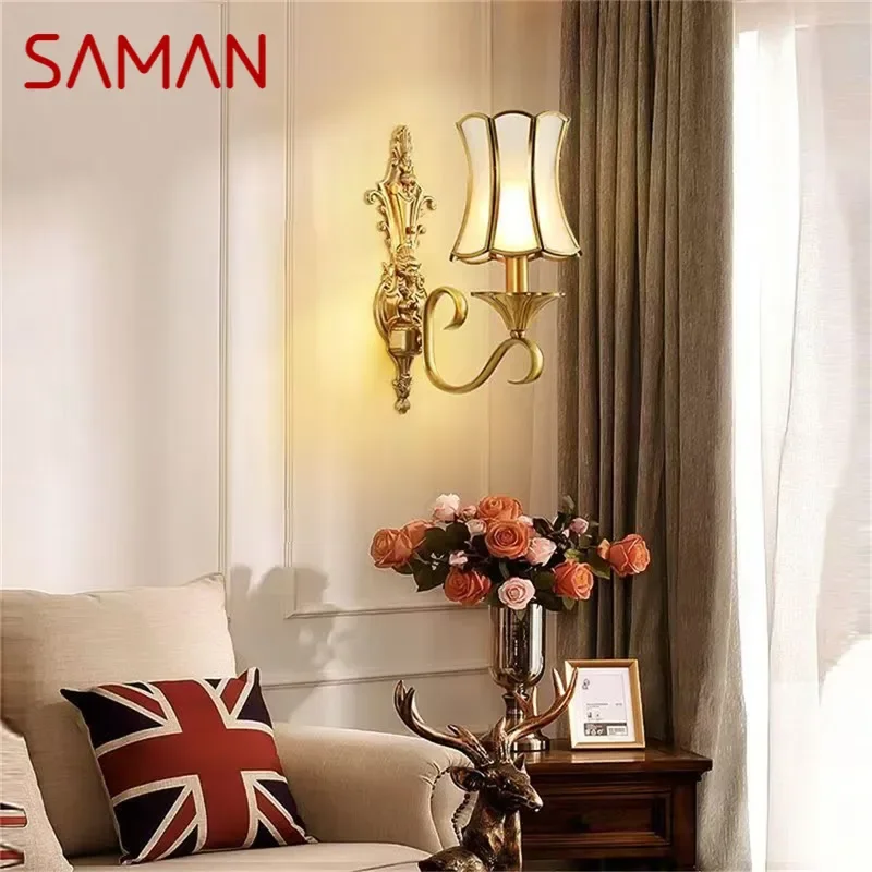 SAMAN Contemporary Brass Wall Lamp American Retro LED Living Room Bedroom Study Room Hotel Villa Model Room Hall Way Aisle Ligh