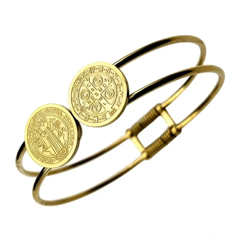 31BF Round Medallions Stainless Steel Bracelet Representing Religious Faith Suitable for Daily Use and Special Event