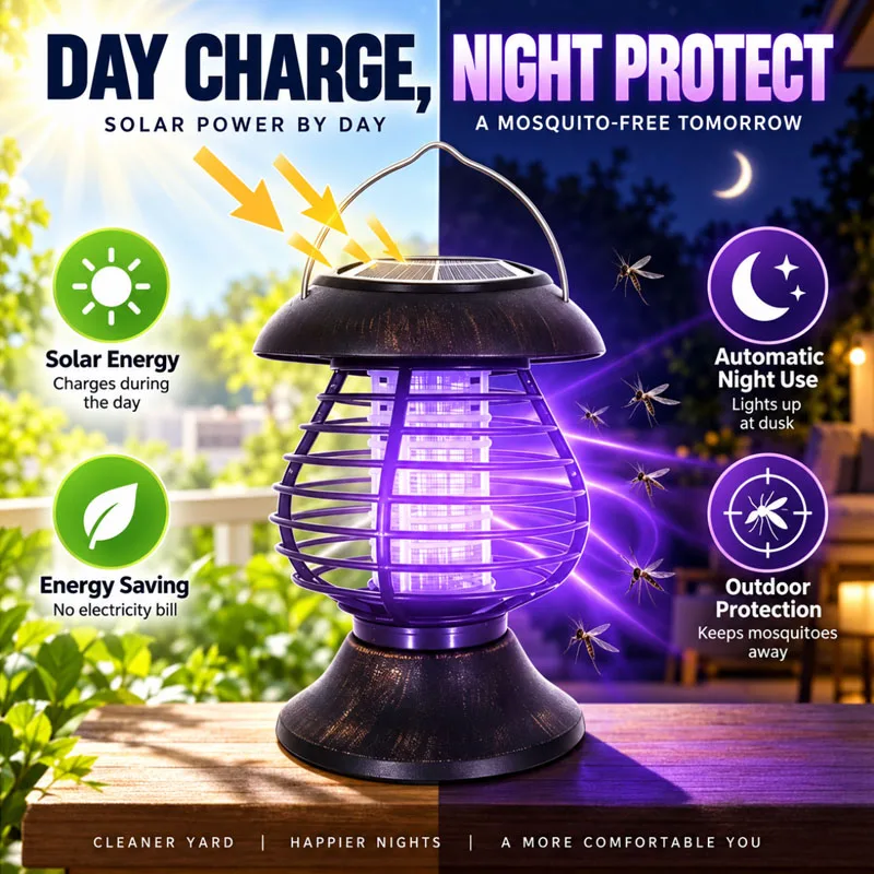 Hanging Solar Powered Mosquito Killer Lamp Outdoor Waterproof UV Bug Zapper Portable Rechargeable Insect Trap Light Electric Fly