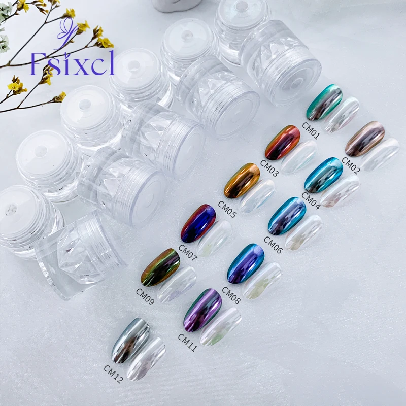

FSIXCL Aurora Nail Chrome Powder Moonlight White Bright Mirror Effect for Nail Art Manicure Chameleon Rubbing Pigment Dust