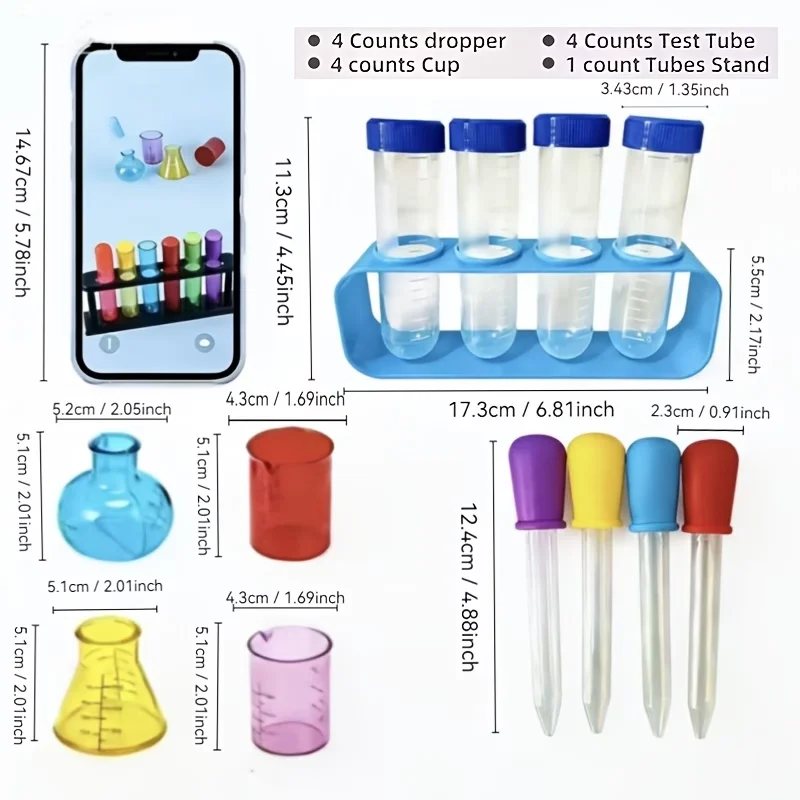 13PCS / set test tube and dropper, beginner's color laboratory test tube set, durable plastic dropper test tube set