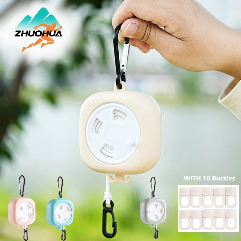 

ZHUOHUA Portable Retractable Travel Clothesline, 32ft Camping Clothes Line with 10 Buckles for Indoor Outdoor Hanging
