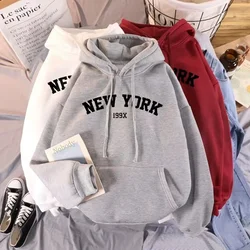 Sweats à capuche en velours pour femmes, sweats à capuche respirants, lettre New York, PVD, sourire décontracté, Y2K, automne, hiver