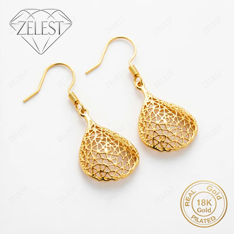 925 Sterling Silver 18K Gold Plated Exquisite Teardrop Openwork Earrings for Women, Glamour Party Jewelry Gift Accessories