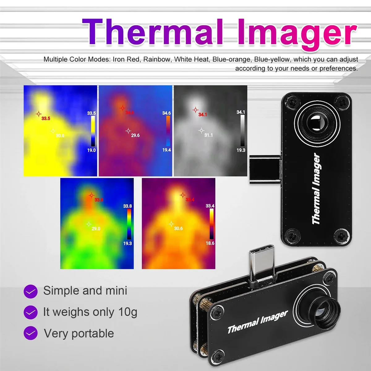 32x32 Infrared Thermal Imaging Camera – USB-C Thermal Imager for Android Phones with OTG & Temp Measurement -40~380℃