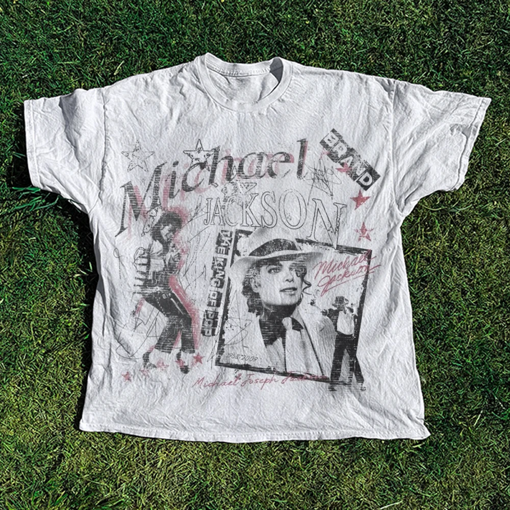 Michael Jackson Modern Redesign T-shirt Men and Women Summer Cotton Y2K Clothing Fashion Round Neck Short Sleeved Tee Fan Gifts