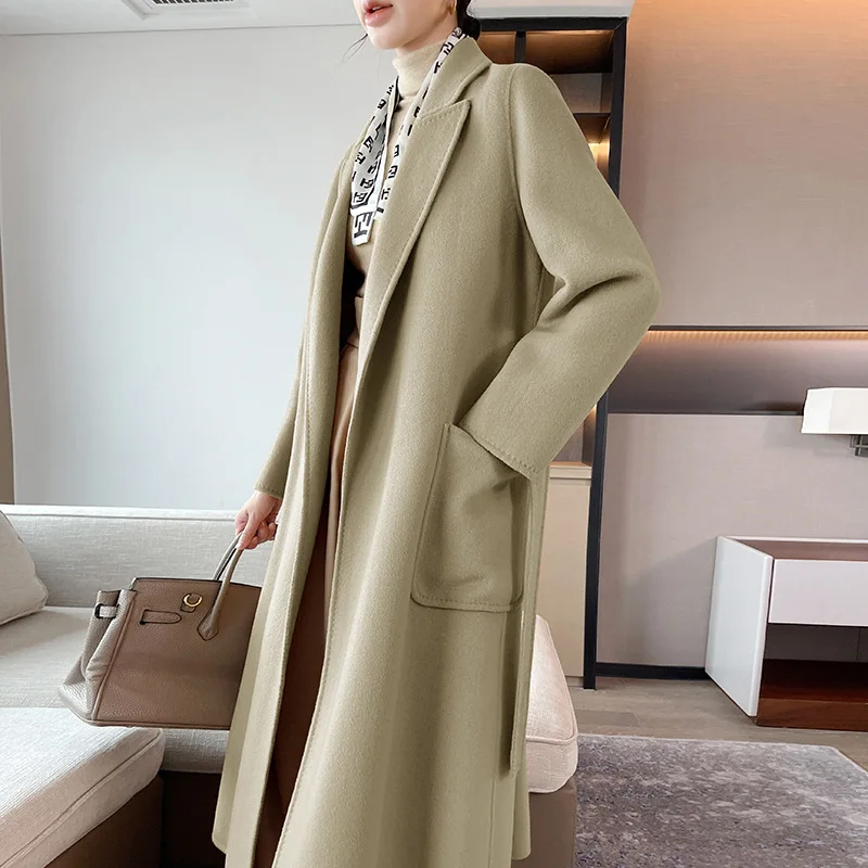 Solid Color 5% Cashmere New Double-Sided Cashmere Sweater Women's Long Woolen Jacket