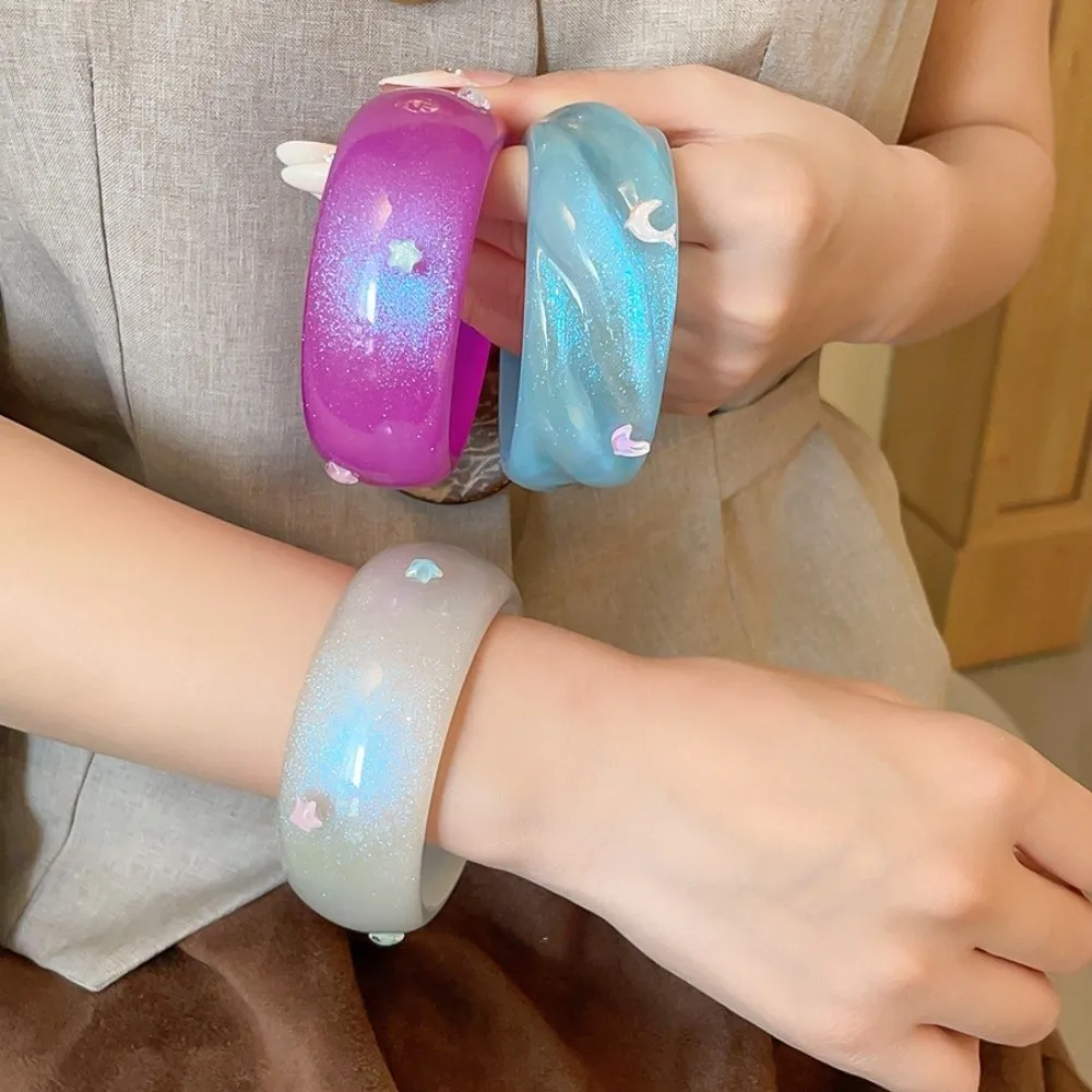 Resin Smudging Aurora Dopamine Bangle Circle Geometric Europe American Style Women Wide Bracelet Star Mermaid Tail Deocr