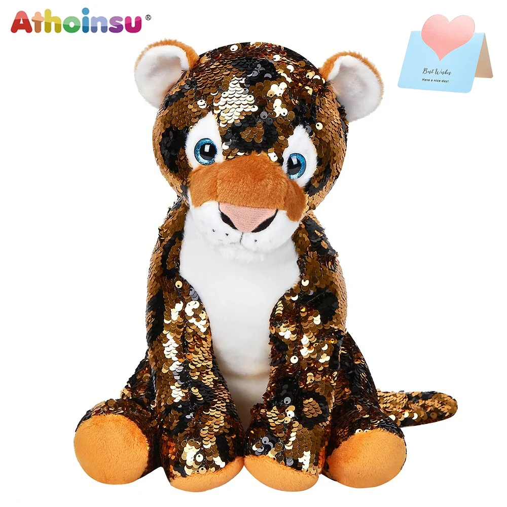 

Athoinsu Sequin Leopards Plush Toy Stuffed Animal Jungle Glitter Sequins Birthday Gifts for Kids Girls White Soft Yellow Toy