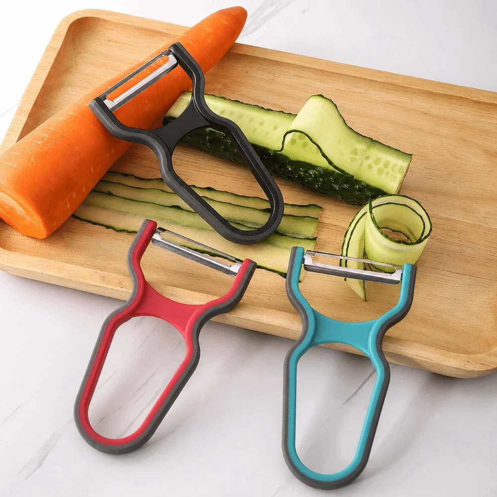 3pcs Practical Stainless Steel Vegetable Peeler Ergonomic Grip Sharp Edge Fruit Slicer Non-Slip Handle Kitchen Gadget Cucumber