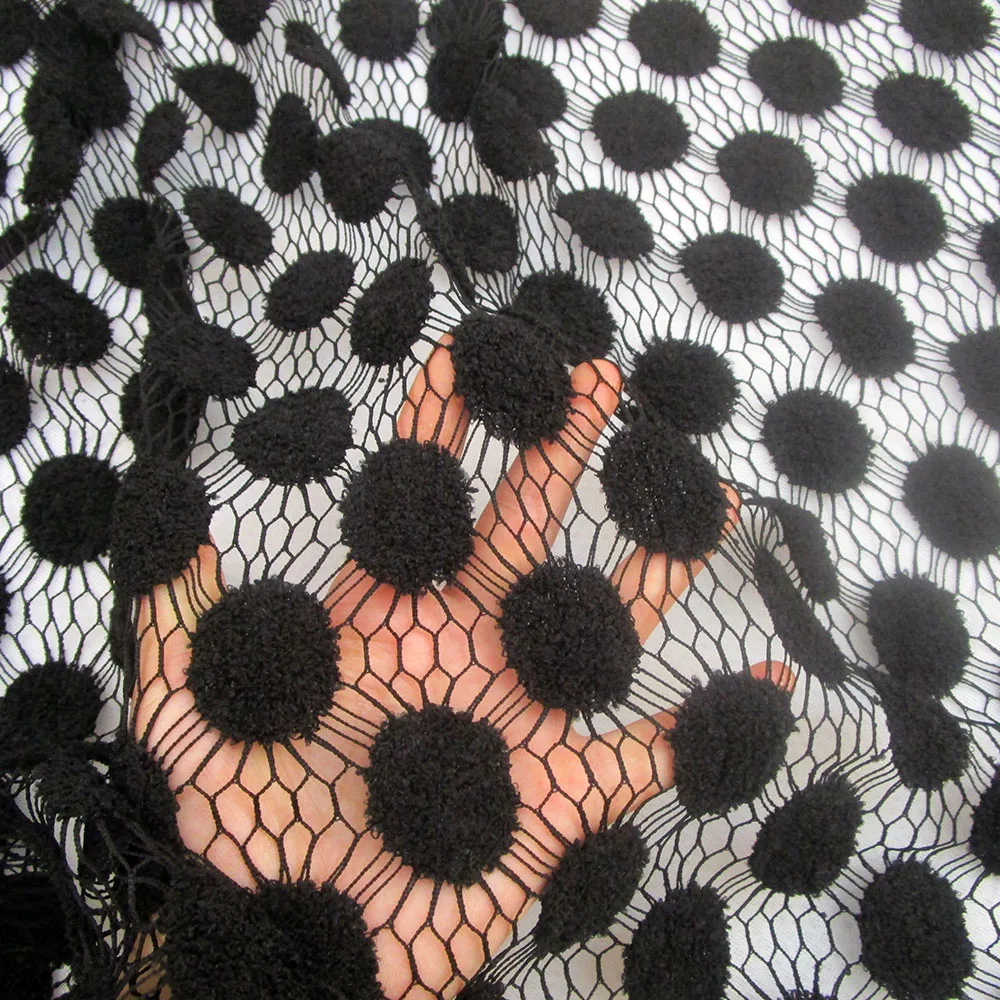 Vintage Big Polka Dots Chenille Fabric, Polyester Hollow Knit Mesh, Fashion Show Clothes, DIY Sewing, Home Decor Material