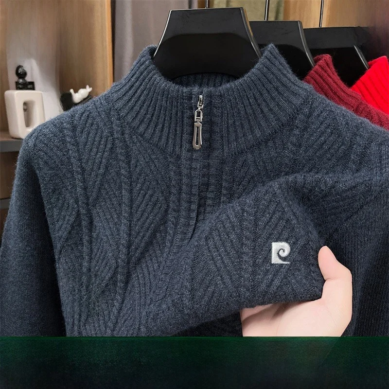 

Pierre Cardin Men's Camere Knitwear Zipper Thi Warm Wool Sweater Autumn Winter f High Collar Pure Color Casual Sle