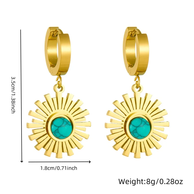 DIEYURO 316L Stainless Steel Circular Irregular Turquoise Pendant Earrings For Womens Fashion New Current Ear Jewelry Lady Gift