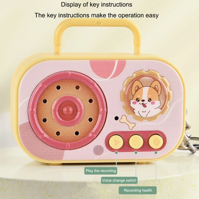 090B Miniature Cartoon Sound Recorder Keychain Novelty Gadget Vintage Design Ring Accessory Gift