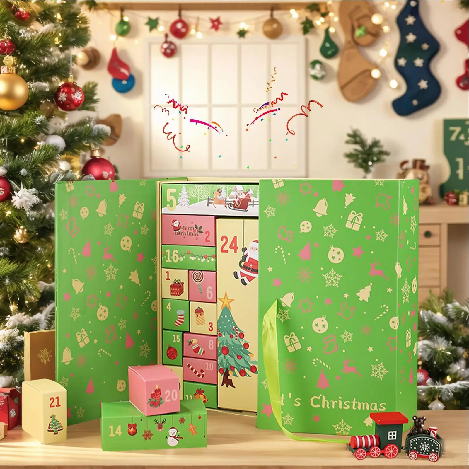 Foldable Christmas Advent Calendar Box 24-Day 2025 Empty Fillable Case Holiday Festival Birthday Stocking Candy Treat Organizer