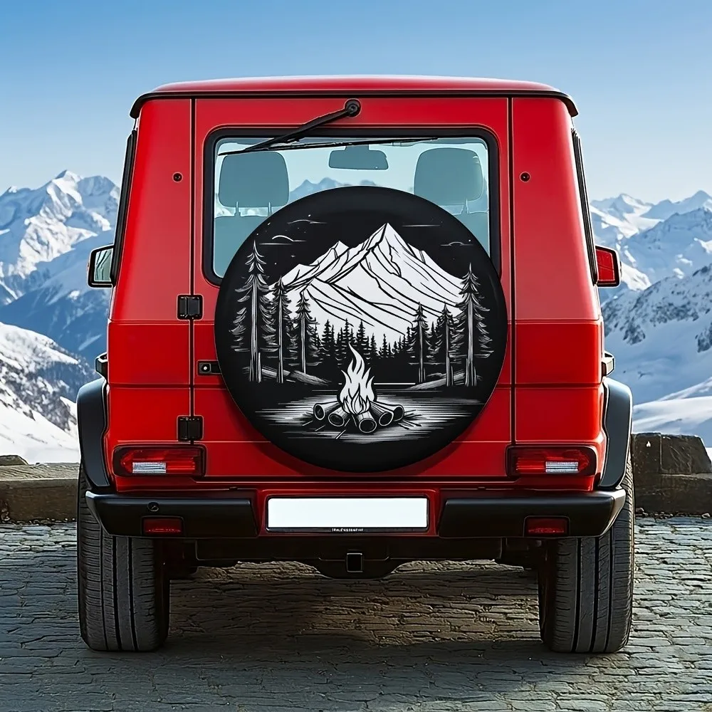 Mountain Campfire Design Spare Tire Cover Universal 14-17 Inch for Off-Road SUV Camping