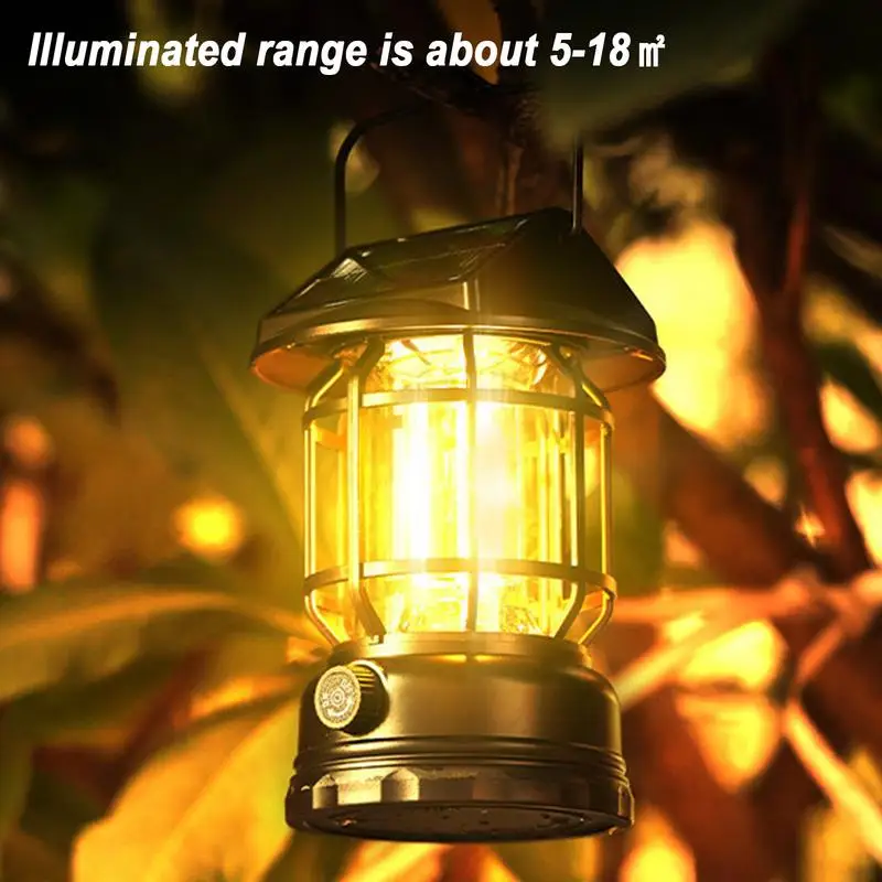Solar Camping Light Outdoor Waterproof Tent Light Rechargeable Portable Vintage Solar Powered Landscape Lamp For Courtyard