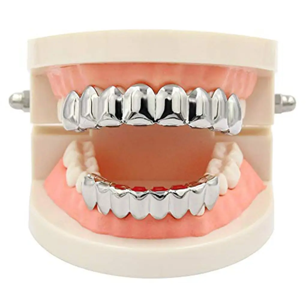 Top Bottom False Teeth Halloween Grills Copper Plated Gold Tooth Performance Party Ornament Accessories Silver Set