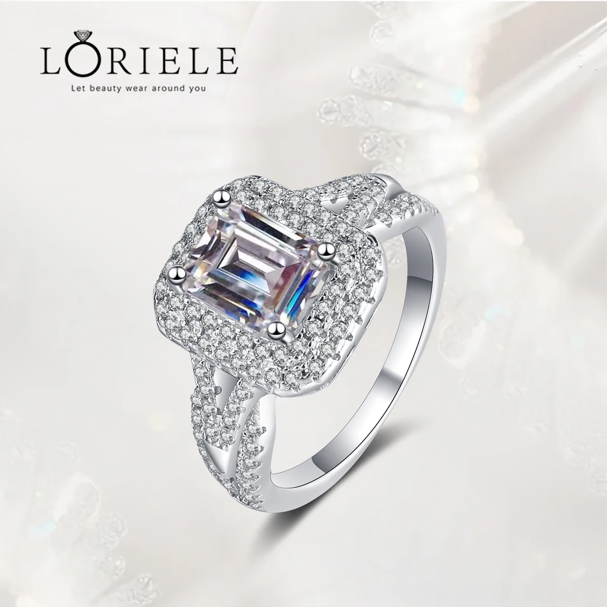 

LORIELE 2CT Emerald/Rediant Cut Pink Moissanite Ring for Women Luxury Wedding Diamond Band S925 Sterling Silver Jewelry 3 Colors