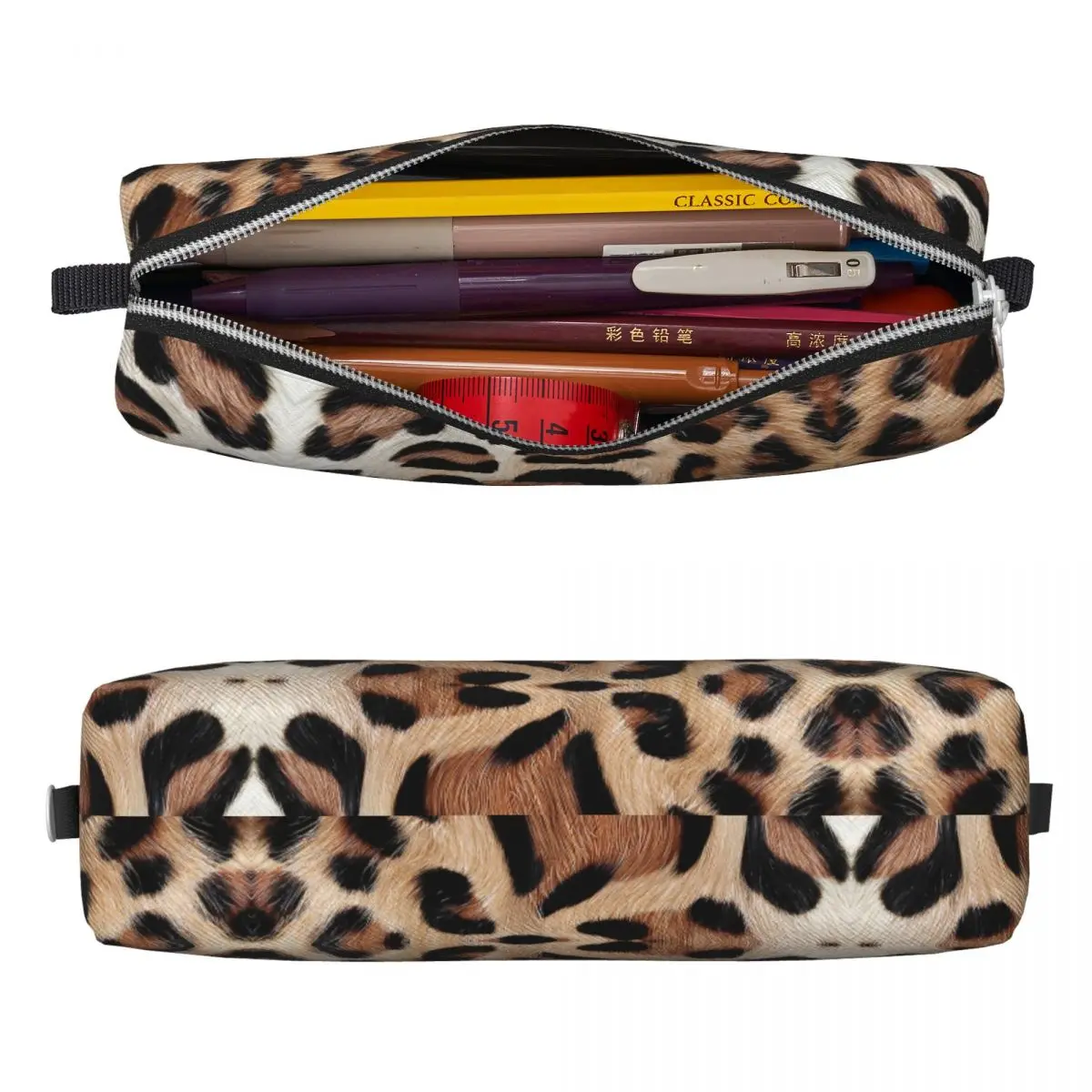 Leopard Fur Heart Pencil Case Pen Box Bags for Student Large Storage School Supplies Zipper Pencilcases