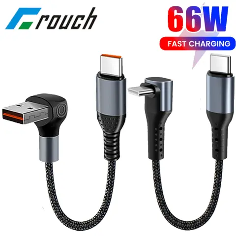 Crouch Cable corto de 90 grados USB tipo C a tipo C 6A 66W carga rápida 25CM 50CM Cable USB C para banco de energía para iphone Huawei Xiaomi