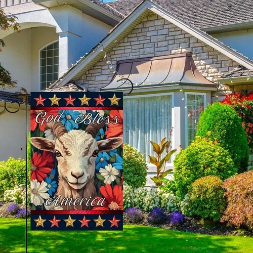 4th of July Goat Garden Flag Double Sided Burlap God Bless America, 12x18 Inch XXQ