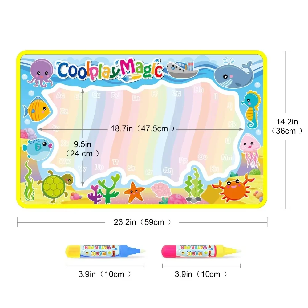 Animal Themes Rainbow Water Drawing Mat with 2 Pens Kids Water Doodle Mat Coloring Books Water Painting Rug Xmas Gift for Kids