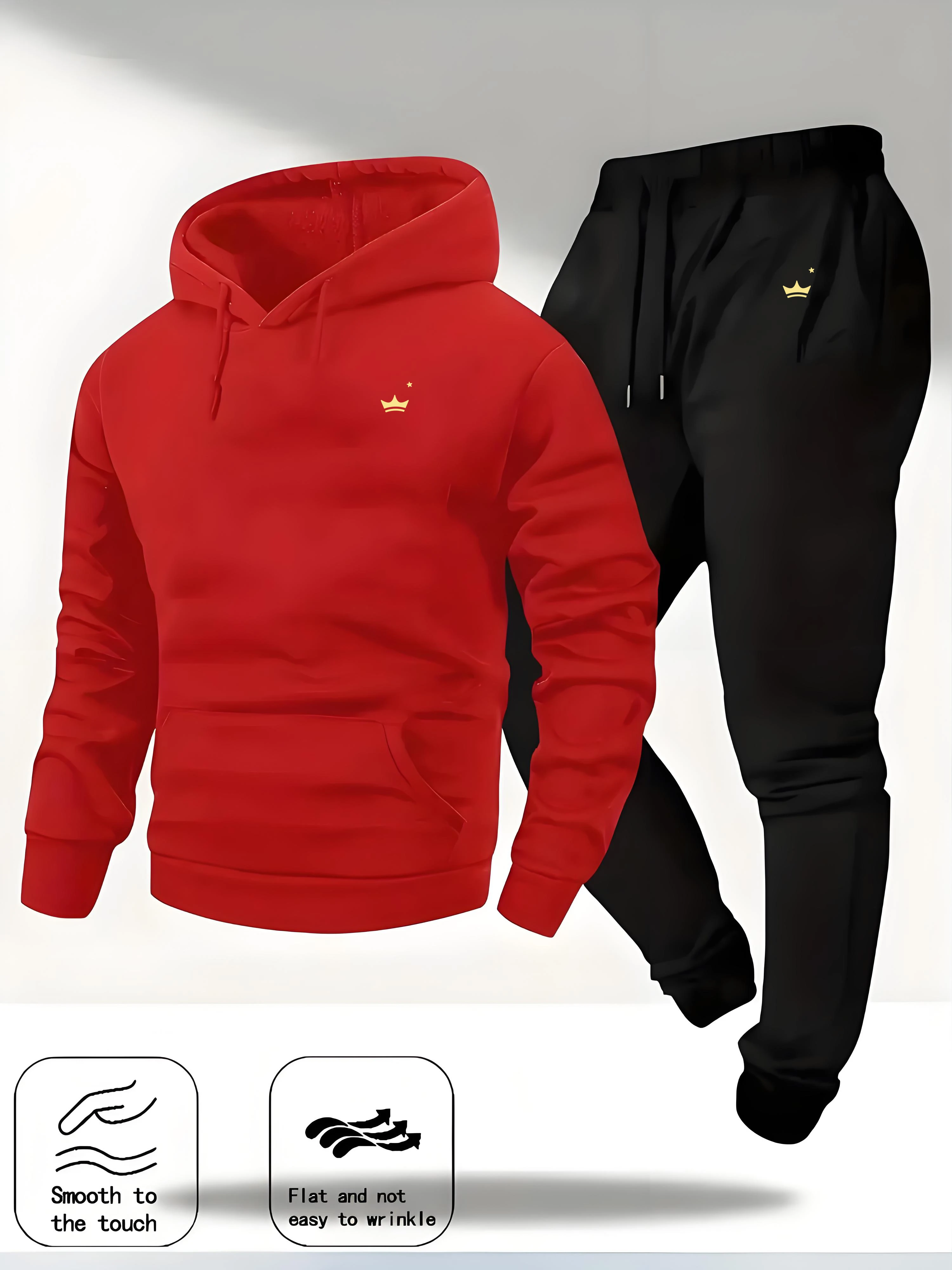 Men'S Fashion Logo - 2026 ชุดกีฬาแฟชั่นฤดูใบไม้ร่วง-ฤดูหนาวใหม่ พิมพ์โลโก้มงกุฎ มีฮู้ด แฟชั่นกลางแจ้ง ชุดกีฬาและกางเกงลำลองอเนกประสงค์