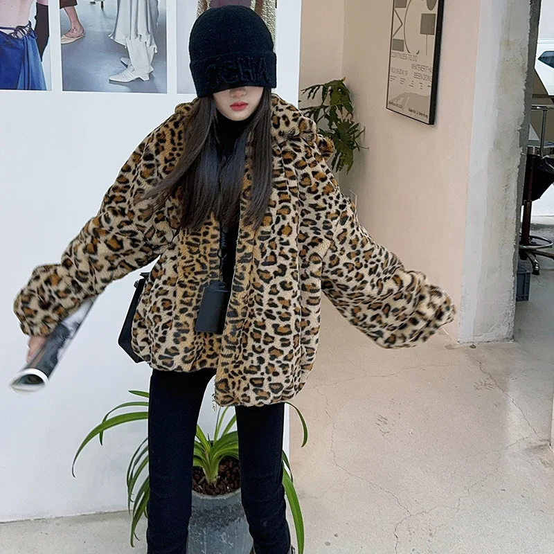 Abrigo de piel de leopardo a la moda para chicas jóvenes con capucha, chaquetas con capucha de piel de lana para niños, ropa de calle para niños, prendas de vestir exteriores para adolescentes