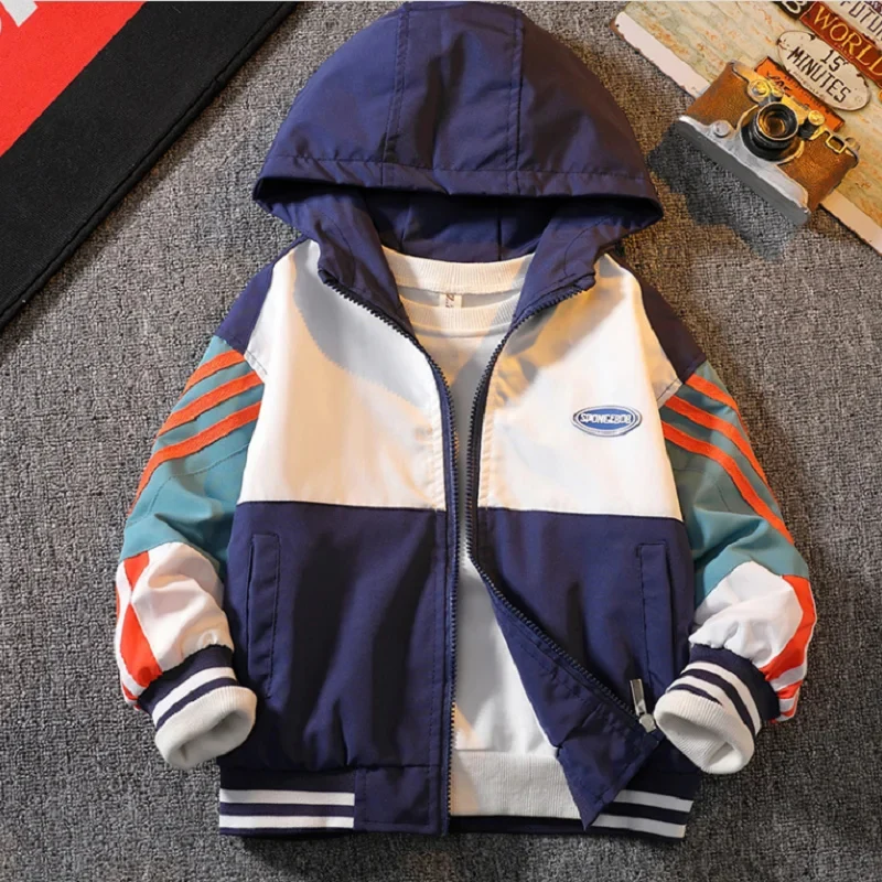 Spring Clothes Boys Jacket For Children Outwear Jacket Boys 4-14 Years Hooded Vertical Stripes mid-length Windbreaker For Boys