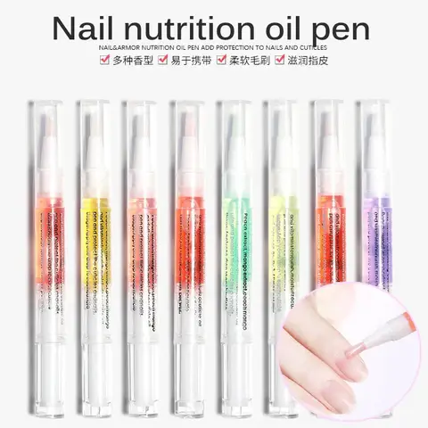 Bilashmart 6pcs/set 5ml Nail Nutrition Oil Pen Fruit Flavour Hydrating Art Polish Cuticle Revitalizer Oil Prevent Hangnail Agnail Treatment