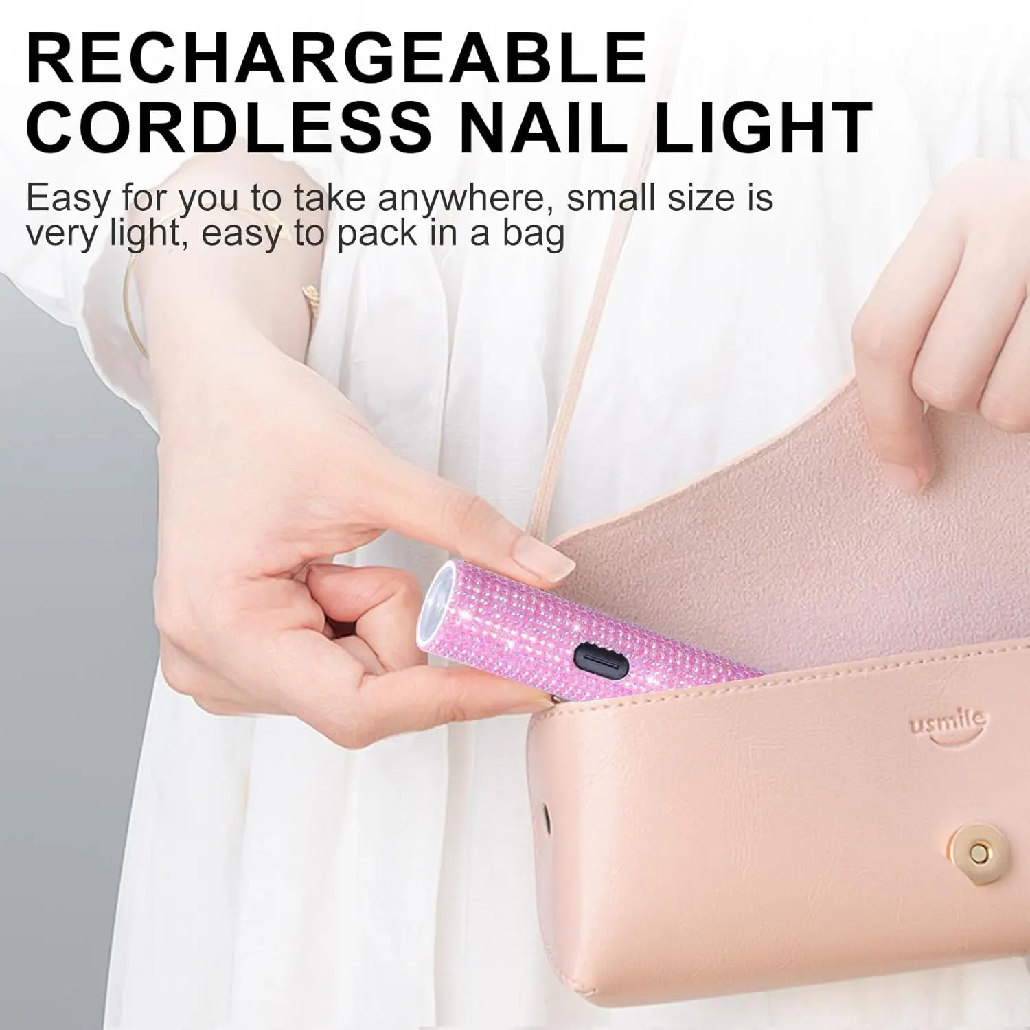 โคมไฟเล็บ LED UV ประดับเพชรแบบพกพาสําหรับเจลทาเล็บ - เครื่องเป่าเล็บไร้สายพร้อมจอแสดงผลดิจิตอล