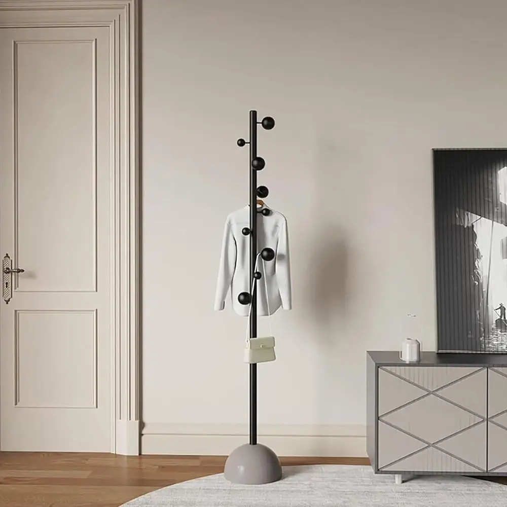 رف معطف معدني قائم بذاته مع 8 خطافات لتعليق الملابس والقبعات في المدخل أو الممر أو غرفة النوم (أسود) #3