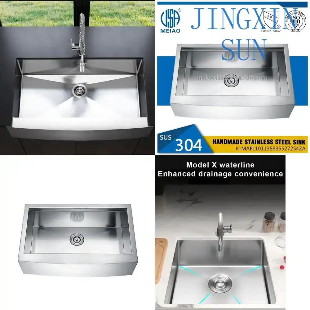 Single Bowl Kitchen Sink for Farmhouse Style Home Use SUS304 Stainless Steel Brushed Finish Large Capacity Deep Basin for
