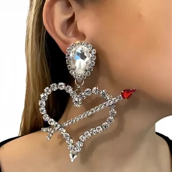 Stonefans Bling Cupid Heart Arrow Earrings Piercing Valentine's Day Gift Romantic Large Crystal Dangle Earrings for Women Party