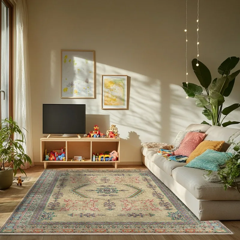 

New Bohemian Minimalist Geometric Ethnic Style Beige Green Blue Living Room Bedroom Anti Slip Carpet Floor Mat