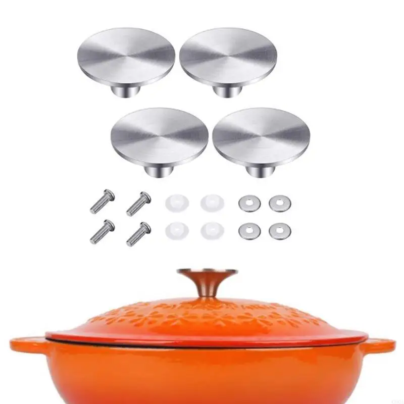 C90A 2 Sets/4 Sets Dutch Oven Knob Stainless Steel Kitchen Pot Lid Handle Replacemet