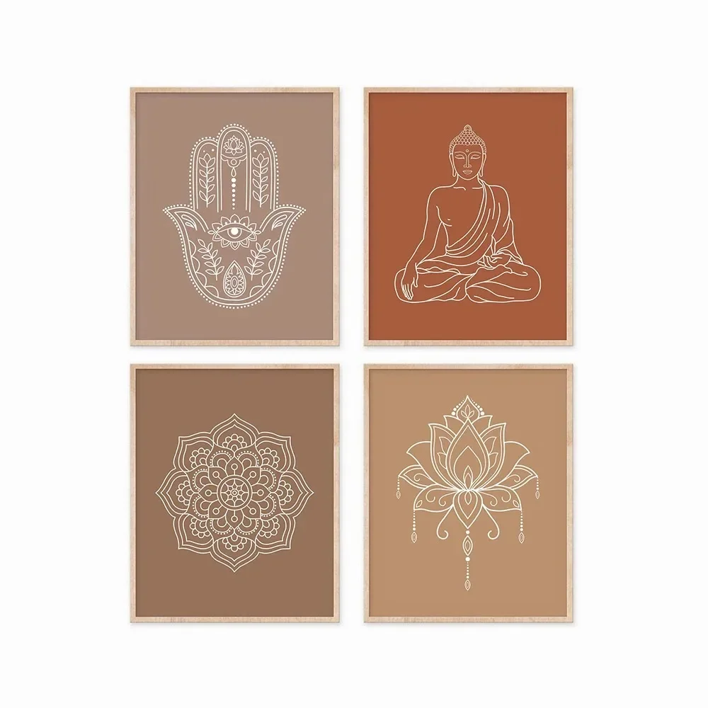 Mandala Buddha Lotus Abstract Boho Wall  Print Canvas Painting Poster Picture Zen Line Living Room Home Interior Decor