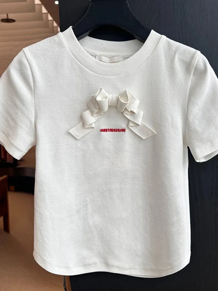 

Футболка White Knot ort Sve, женская летняя дизайнерская футболка Sensation Inner Gentle Top, корейский прямой крой