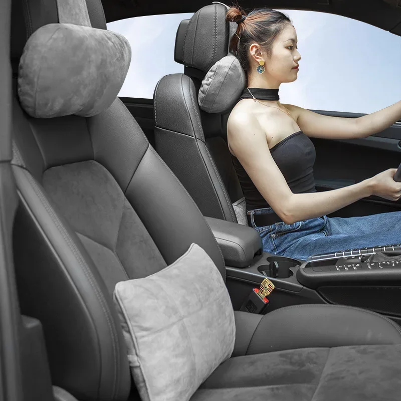 Car Headrests Fashion Automotive Interior Suede Fabric Memory Cotton High Elastic Soft Waist Cushions Auto Seat Neck Pillow